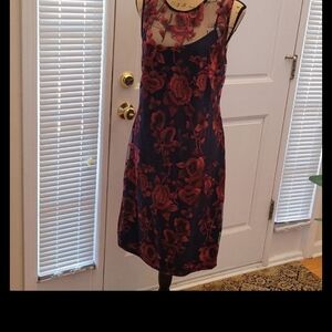 Floral Lace Overlay Dress - Red and Blue